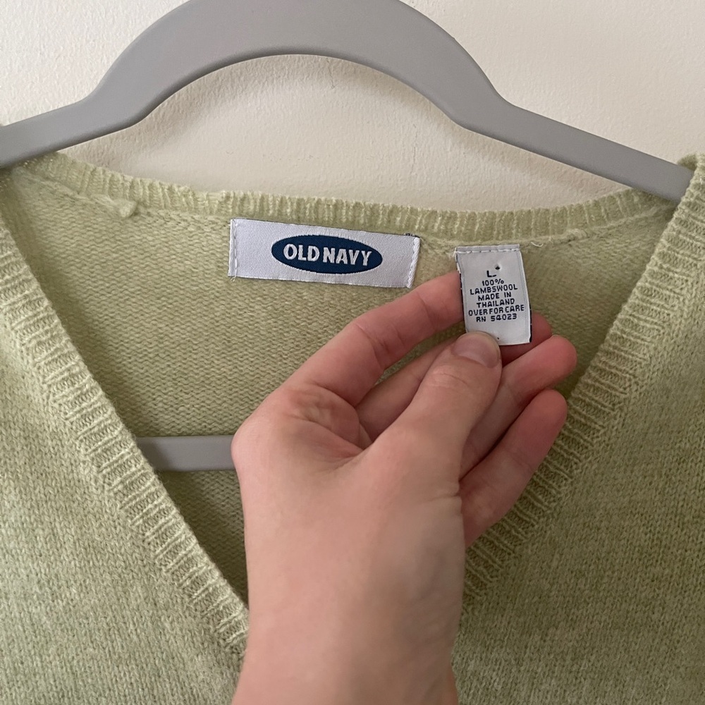 Vintage Old Navy 100% lambs wool light green button cardigan woman’s large - Picture 2 of 7